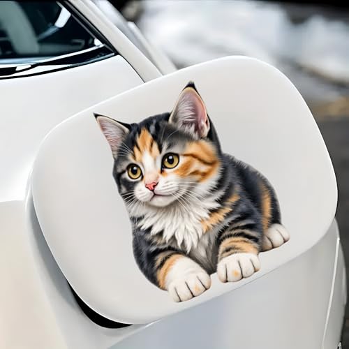 Waterproof Cute Calico Tabby Kitten Car Stickers – 5.5 Inch Vinyl Decals 2 Pack for Cars, Motorcycles, Laptops, Suitcases, Refrigerators, Walls, Doors, Bicycles, Removable Decorative Bumper Stickers