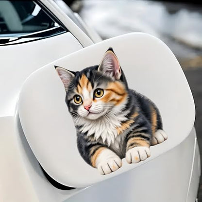 Waterproof Cute Calico Tabby Kitten Car Stickers – 5.5 Inch Vinyl Decals 2 Pack for Cars, Motorcycles, Laptops, Suitcases, Refrigerators, Walls, Doors, Bicycles, Removable Decorative Bumper Stickers