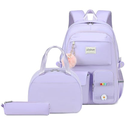 abshoo School Backpack for Girls Bookbag with Lunch Bag Teen Girls School Bag Travel Daypack (Purple) - color: Purple