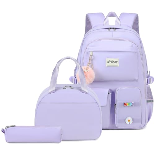 abshoo School Backpack for Girls Bookbag with Lunch Bag Teen Girls School Bag Travel Daypack (Purple) - color: Purple