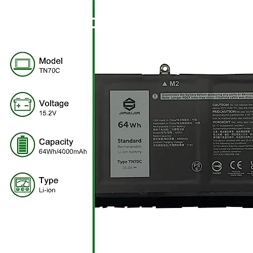 TN70C Laptop Battery Replacement for Dell Inspiron 5320 5630 Vostro 5320 Series Notebook 0JGCCT JGCCT 0N9XX1 N9XX1 Black 15.2V 64Wh 4000mAh - size: 13.5*5.1*1.4inch TN70C