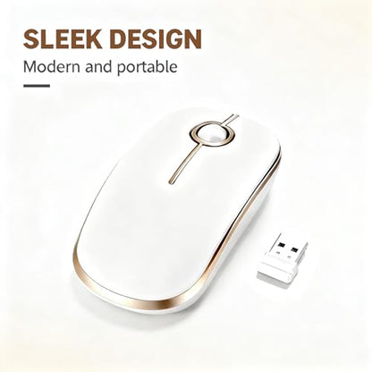 Unipows Wireless Mouse-2.4G Slim Portable Computer Mouse, White Gold | Nano Receiver, Less Noise Mobile Optical Mice for Notebook, PC, Laptop, Desktop - color: White and Gold
