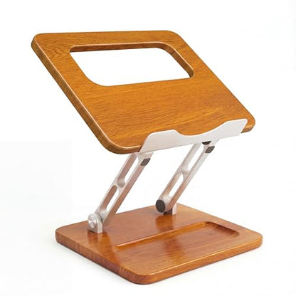 Adjustable Laptop Desk Stand Wood with Storage Slot | Ergonomic Foldable Computer Riser ，Ventilated Cooling Design, Fit all 10-17 Inch Laptops & Tablets