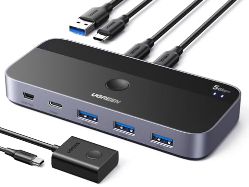 UGREEN USB Switch A & C Input for Computers - Share 4 Ports, Switcher Selector for PC, Laptop, Keyboard, Mouse, Webcam, Microphone - Adapter With 2 USB-C Data Cables and Remote