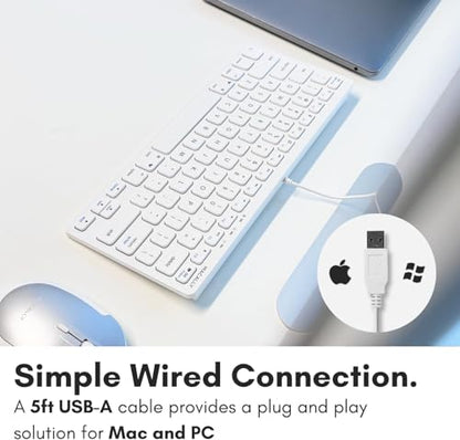 Macally USB Wired Keyboard for Mac and Windows PC - Plug and Play Apple Keyboard with 78 Scissor Switch Keys and 13 Shortcut Keys - Compact & Small that Saves Spaces and Looks Great - White - color: White