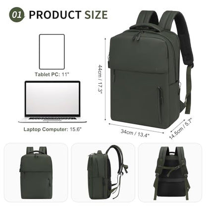 Lightweight Commute Backpack for Men & Women, Water-Resistant Travel Daypack with 15.6-Inch Laptop Compartment & Anti-Theft Pockets, Forest Green - color: Forest Green