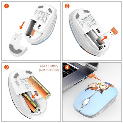 FMOUSE Cute Cartoon Wireless Mouse, 2.4G Bluetooth Dual Mode, AA Battery Powered, Silent Ergonomic Mice for Kids Students Office Workers Laptop PC Mac iPad (Sleepy Book Owl) - color: Sleepy Book Owl