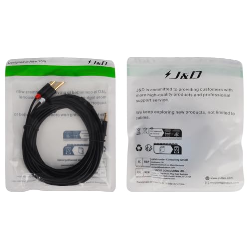 J&D 3.5mm 1/8 inch TRS Male to Dual 6.35mm 1/4 inch TS Male Mono Stereo Y-Cable Splitter with Gold Plated Audiowave Series for Amplifiers, Mixer, Audio Recorder, 15 Feet - size: 15 Feet