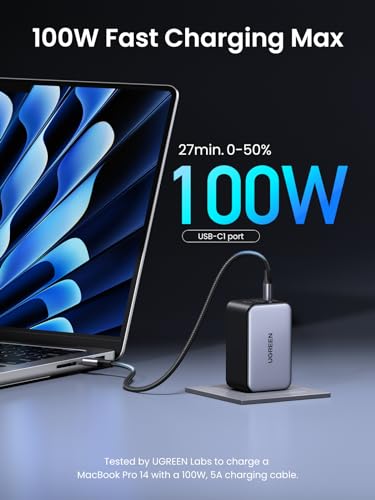 UGREEN Nexode X 100W GaN USB C Wall Charger, 3-Port Foldable Compact PPS Fast Power Adapter for MacBook Pro, iPad Pro/Air, iPhone 17/16/15 Series, Galaxy S25/S24 Ultra, Pixel 10/9, Steam Deck