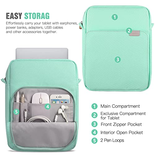 TiMOVO 9-11" Tablet Sleeve Bag Carrying Case with Strap, Mint Green | Fits iPad A16 11", Pad Air 11/5th & 4th 10.9", 10th Gen/10.2", Galaxy Tab A11 Plus, Multi-Pocket, Handle, Padded Protection - color: Mint Green, size: 9-11