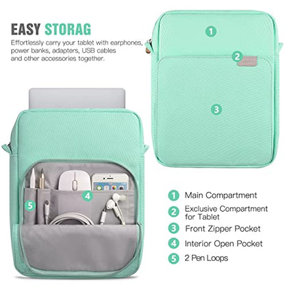 TiMOVO 9-11" Tablet Sleeve Bag Carrying Case with Strap, Mint Green | Fits iPad A16 11", Pad Air 11/5th & 4th 10.9", 10th Gen/10.2", Galaxy Tab A11 Plus, Multi-Pocket, Handle, Padded Protection - color: Mint Green, size: 9-11