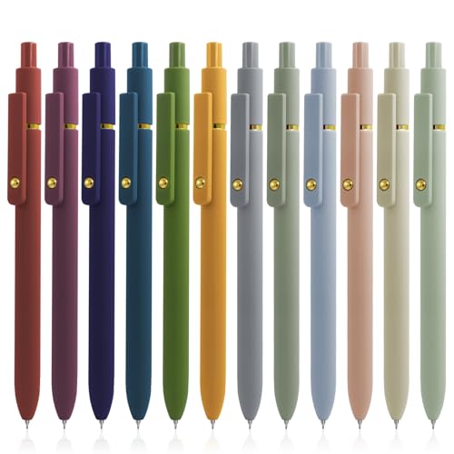 UIXJODO Gel Pens, 12 Pcs Black Ink Pens for Women, 0.5mm Fine Point Smooth Writing Pens, High-End Series Retractable Pens for Journaling Note Taking (12 Pcs Gold Morandi and Vintage) - color: 12 Pcs Gold Morandi and Vintage