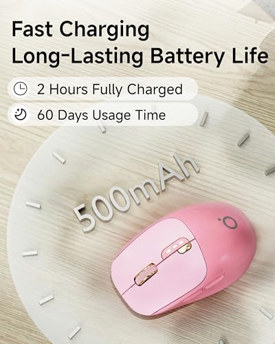 SEUNKWANG Dual-Mode Wireless Mouse with Visible Battery Indicator, Silent Rechargeable Bluetooth & 2.4G Computer Mouse, 1600 DPI, One-Click Privacy Key, Portable Mice for Laptop/PC/Mac - Rose Pink - color: Rose Pink
