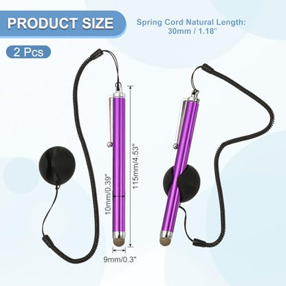 PATIKIL 2 Pcs Screen Capacitive Pen with Spring Rope Fixing Dock High Sensitivity for Mobile Phone Car Navigation GPS POS Tablet Laptop, Purple - color: Purple