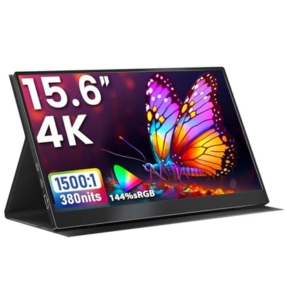 Upperizon Portable Monitor 15.6 inch 4K UHD 3840X2160 144% sRGB 60Hz HDR HDMI USB-C Travel Monitor for Laptop MacBook PC Surface PS5 Xbox, External Display with Full Cover & Speakers, VESA Compatible - size: 15.6"