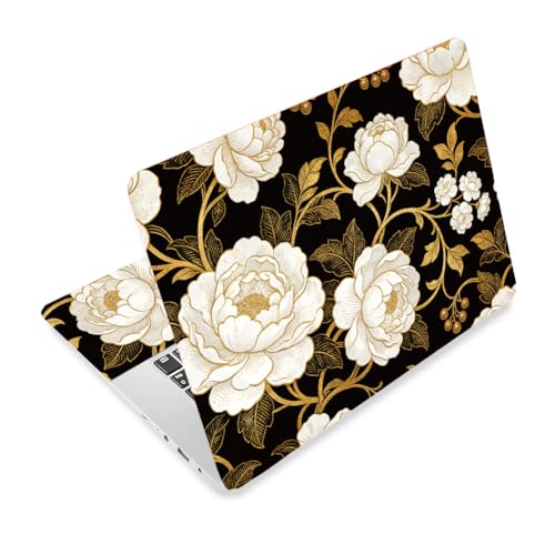 3Pcs White Flowers Laptop Skin Sticker Plants Universal Removable Vinyl Stickers Fits for 12.1 13 14 15.6 16 Inch Waterproof Notebook Decal Cover Gift for Woman - color: Black and White