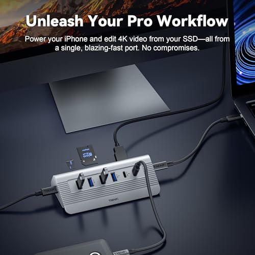 TRENFI Aluminum USB C Hub with Detachable Cable | USB 3.2 Gen2 10Gbps, 4K 60Hz HDMI, 100W PD Charging, SD/Micro SD for Laptop, M1-M5 MacBook Pro/Air, Mac Mini (Silver)