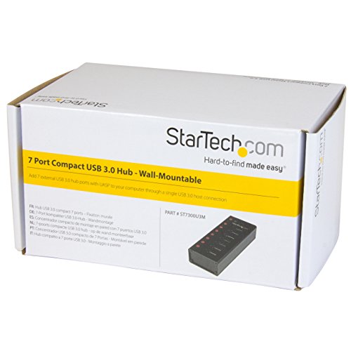 StarTech.com 7 Port USB 3.0 Hub (5 Gbps) - Metal Enclosure - Desktop or Wall Mountable - Rugged & industrial Powered USB Expander and Splitter Hub (ST7300U3M) | USB 3.0, Rugged metal enclosure, Desktop or wall-mount bracket, Upright ports for oversized co
