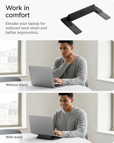 Spigen Slim Fold Laptop Stand Foldable Portable Ergonomic Angle Lift Anti-Slip Compatible with MacBook Neo, MacBook Air, MacBook Pro 11"-16" and More - Black (LD201-S1) | Ergonomic Angle Lift Anti-Slip for MacBook Neo, MacBook Air, MacBook Pro 11"-16" and