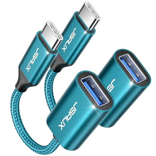JSAUX USB C to USB 3.0 Adapter [2 Pack], Type C Male to USB Female OTG Cable Compatible with MacBook Pro/Air, iPhone 16 Pro Max/16 Plus/16e/15, Samsung Galaxy S25/S24/S23-Green - color: Green