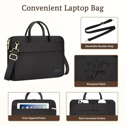 RAINYEAR 14 Inch/15.6 Inch Laptop Bag with Pockets & Handle for Women | Protective Waterproof Elegant Computer Large Capacity Shoulder Bag Case Compatible with MacBook Laptop Computer Notebook - color: Black, size: 13-14 Inch