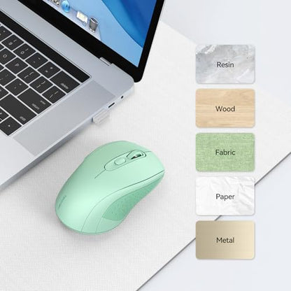 TECKNET 2-in-1 Bluetooth Mouse (BT 5.0/3.0+2.4Ghz), 6-Level 4000 DPI-Green | BT 5.0/3.0 & 2.4G wireless mouse with 4000 DPI, silent clicks, ergonomic design, and USB receiver for laptop and PC. - color: Green