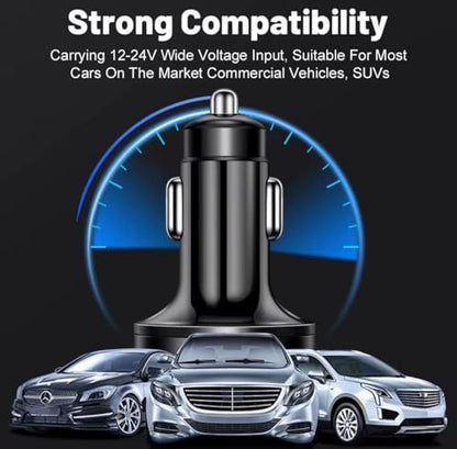 USB C Car Charger Adapter with Voltmeter Compatible with iPhone 16 15 14 13 12 11, Android, Samsung, Super+ QC3.0 6 in 1 Multi-Port Super Fast Charging Cigarette Lighter USB Charger