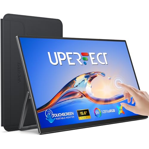 UPERFECT Portable Monitor Touchscreen 15.6 Inch 125% sRGB Travel Monitor Built-in Adjustable Stand, Speaker, VESA Mountable, USB-C HDMI Ultra-Slim Second Screen for Laptop Mac-Book Phone Game Console - size: 15.6 inch