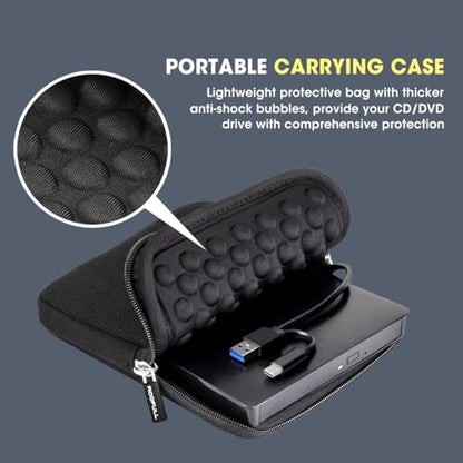 ROOFULL External CD DVD Drive with USB 3.0/Type-C Hub, SD Reader & Case | 7 in 1 Portable CD/DVD ROM +/-RW Drive Burner Player Writer for Laptop Desktop PC Windows 11/10/7, Mac, Linux - style: 7 In 1 Drive + Carrying Case