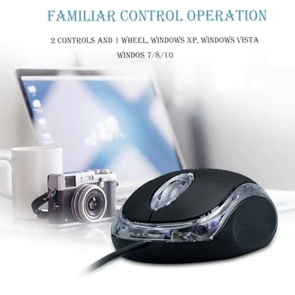 Wired Mini Optical Mouse with Ergonomic Design, USB Computer Mice for Laptops and PCs,Office and Home,School,Kids (Black, Wired) - color: black
