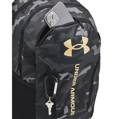 Under Armour Unisex-Adult Hustle 6.0 Backpack, (001) Black/Black/Metallic Gold, One Size Fits Most | (001) - color: (001) Black / Black / Metallic Gold, size: One Size