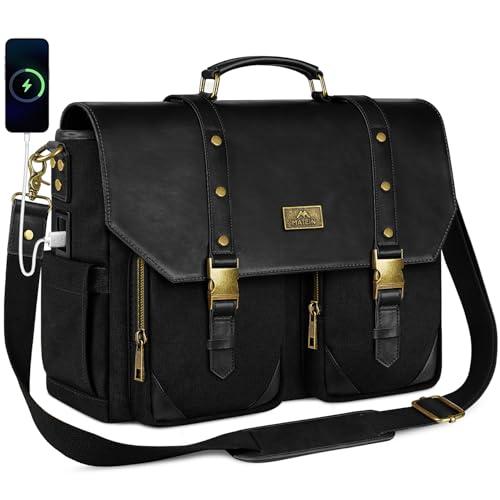 MATEIN Work Bag with USB Charging Port, 15.6 Inch Laptop Messenger Bag | Canvas Satchel, RFID Blocking, Vintage Briefcase for Men, Business Computer Satchel, Crossbody bag, Commuting Travel, Black - color: Black