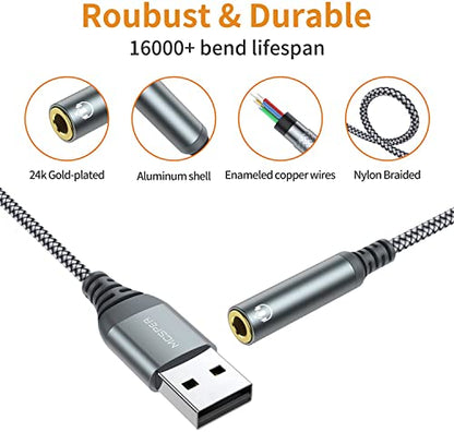 MCSPER 2-Pack USB to 3.5mm Jack Audio Adapter,External Sound Card USB-A to Audio Jack Adapter with Aux Stereo Converter Compatible with Headset, Desktops, PC Windows,Laptop Mac,Linux,and More Device - size: 2 Pack