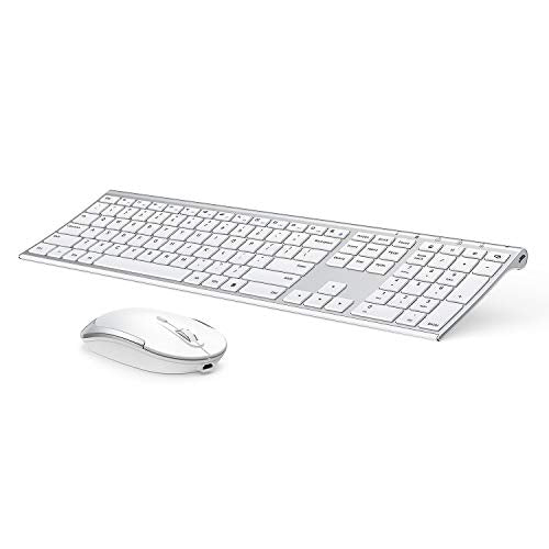 Wireless Keyboard and Mouse, Vssoplor 2.4GHz Rechargeable Compact Quiet Full-Size Keyboard and Mouse Combo with Nano USB Receiver for Windows, Laptop, PC, Notebook-White Silver - color: White Silver