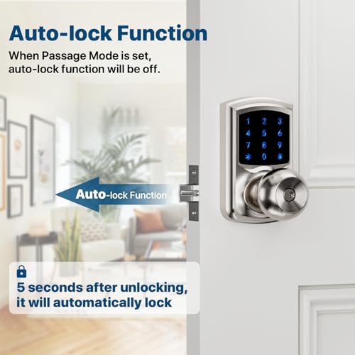 HIDALIFE Keyless Entry Door Lock with Code, Keypad Door Lock with Handle, Touchscreen Door Knob with Keypad, Electronic Door Lock, Auto-Lock, Satin Nickel, HL-668K 1pack - size: HL-668K Satin Nickel 1pack