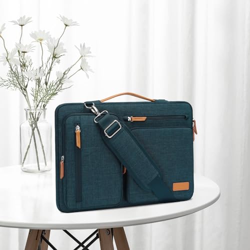 MOSISO 360 Protective Laptop Shoulder Bag, 15 inch Computer Bags | Compatible with MacBook Air 15 inch/Pro 15, Dell XPS Plus,Side Open Messenger Bag with 4 Zipper Pockets&Handle, Teal Green - color: Teal Green, size: 15 inch