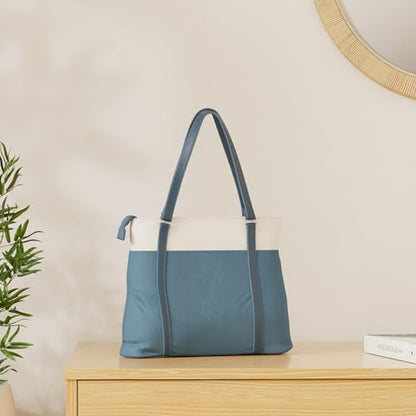 Laptop Tote Bag for Women, 15.6 Inch Work Bag with Laptop Compartment and Zipper, Canvas Computer Tote for Teacher - color: Blue