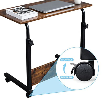 Karl home Mobile Side Table 31.5 inch Computer Desk with Wheels, Rustic Brown - color: Rustic Brown, size: 31.5"+No Power Sockets
