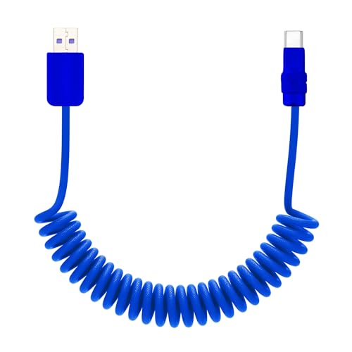 chubbycable USB A to C 120W Coiled Charging Cable, All Dark Blue, 6FT | 45,000+ Bend Tested, 480Mbps Data Transfer, E-Marker Safety Chip, Strong Elasticity, Retracts to Stay Neat - color: Dark Blue+Dark Blue, style: USB A-Type C