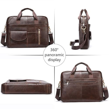 Genuine Leather Business Briefcase Laptop Handbag, Crossbody, Premium Quality, Spacious Design, Versatile Carrying Options - color: Brown