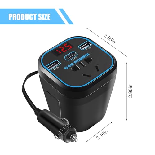 Ankuee 150W Car Power Inverter, 12V DC to 110V Vehicle Plug Outlet Adapter with Dual USB & Type-C & Voltmeter, Automotive Fast Charger Power Converter for Computer Laptop Phone