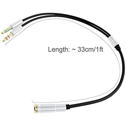 3.5mm Headphone Splitter Adapter Female to 2X 3.5 mm Male Converter Cable Headphone Mic Audio Y Splitter Cable Smartphone Headset to PC Adapter –for Microphone with 4 Pin (Silver) - color: Silver