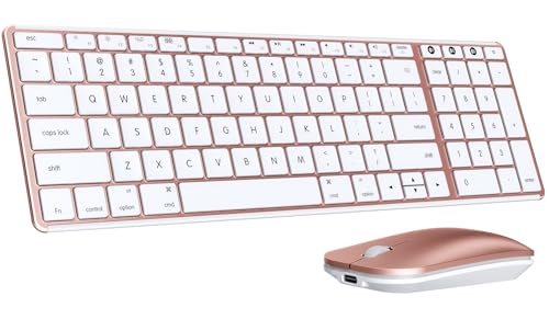 seenda Bluetooth Keyboard and Mouse Combo for Mac, SKM64-2 Rechargeable Silent Wireless Keyboard Mouse Compact Slim, 3 Multi-Device Connection, Compatible for Mac MacBook Pro/Air iPad, White Rose Gold - color: White Rose Gold