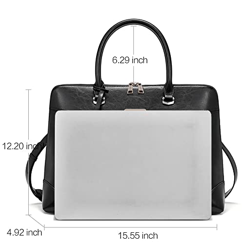 CLUCI Leather Briefcase for Women 15.6 Inch Laptop Business Computer Ladies Stylish Work Handbags Shoulder Bag - color: Z Black