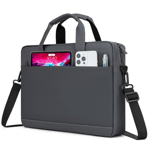 15.6 16 inch Laptop Carrying Shoulder Bag Waterproof Briefcase Compatible with MacBook Acer ASUS HP Surface Dell Chromebook, Gray - color: Gray, size: 15.6"-16"