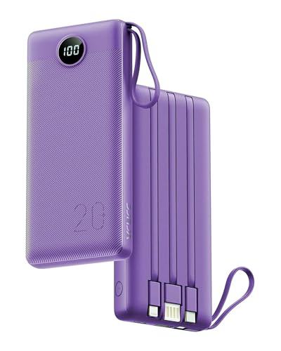 VRURC Portable Charger Power Bank - 20000mah Fast Charging PD 22.5W Power Battery 5 Output 3 Input Design 4 Cable USB Charging Compatible for iPhone Samsung Android Google LED Display - color: Purple