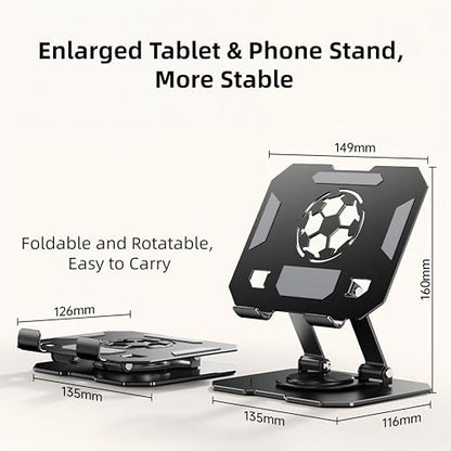 360° Rotatable Metal Tablet Stand, Adjustable Folding Desktop Stand for iPad/iPhone/Switch, Universal Use for Office/Movie/Studying/Drawing/Gaming - color: Black
