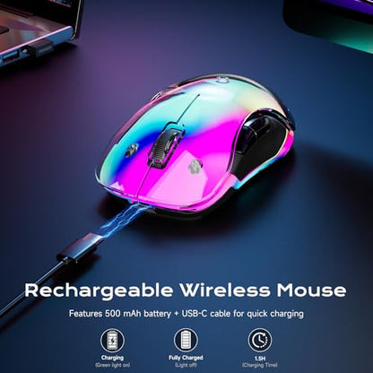 memzuoix 2.4G Aesthetic Wireless Mouse - Customizable Covers & LED Mood Lighting - Rechargeable Ergonomic Design, 5 Buttons, 1200 DPI for Office, Laptop, Mac - White - color: White