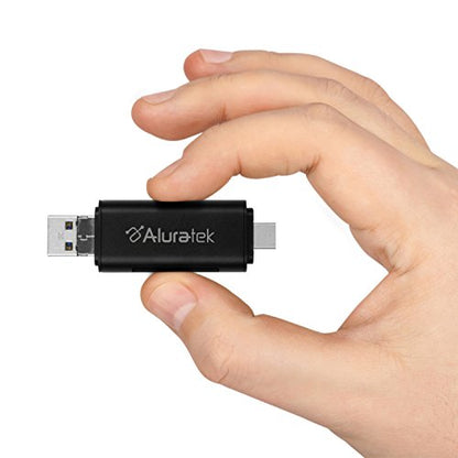 Aluratek USB-C and USB 3.1 SD & MicroSD Card Reader, 2-in-1 Memory Card Reader with Dual Connectors, Compatible with Laptop, PC, MacBook, and Other USB Devices - AUCRC300F