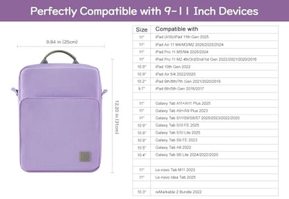 Dadanism 9-11 Inch Tablet Sleeve Bag Carrying Case with Shoulder Strap | Fits iPad (A16) 11", iPad 10th Gen 10.9", iPad Air M4/Pro M5 11", iPad 9/8/7th 10.2", Galaxy Tab A11+ Plus 11", Grey Purple - color: Grey Purple, size: 9-11 Inch